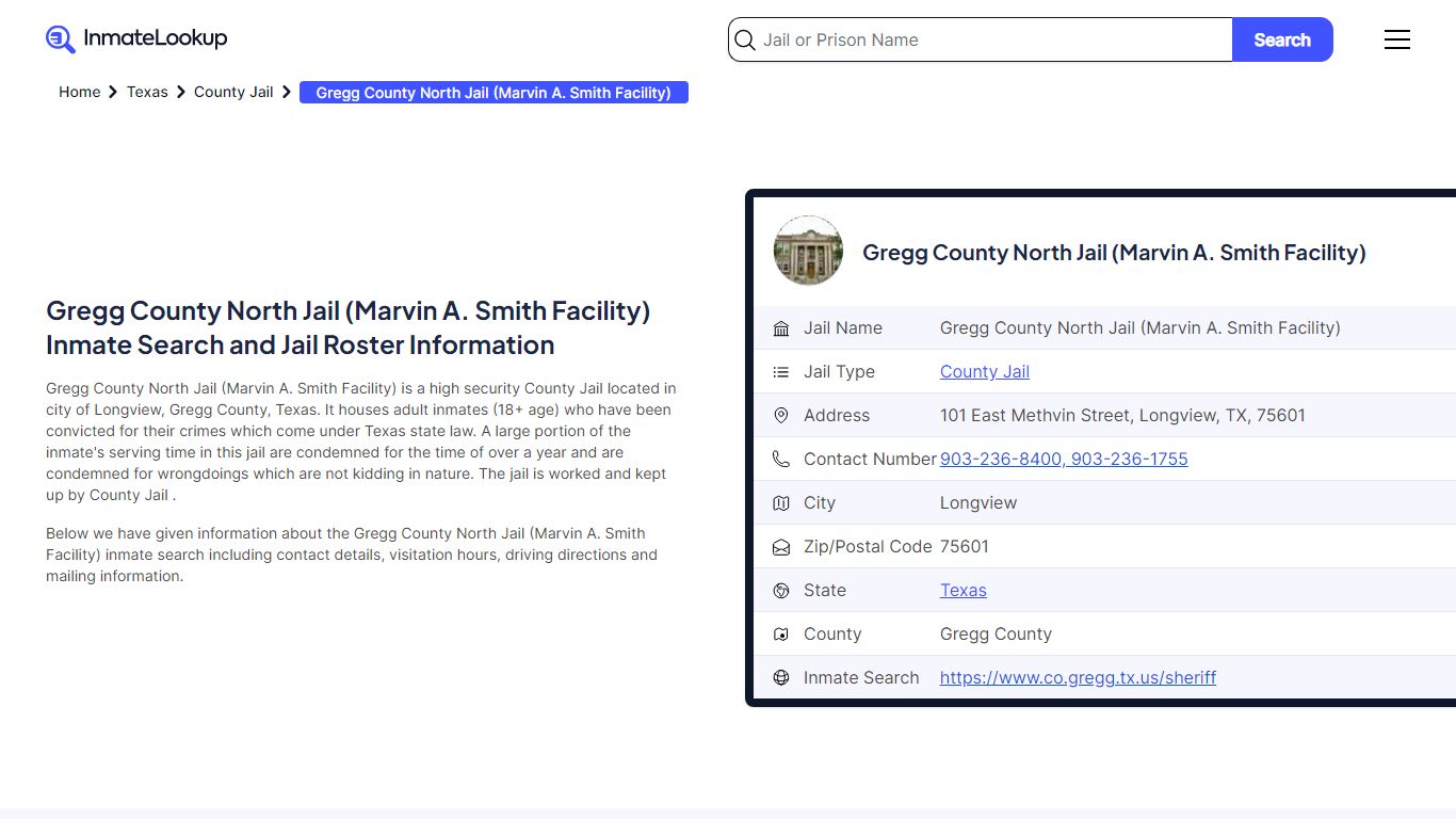 Gregg County North Jail (Marvin A. Smith Facility) (TX) Inmate Search ...